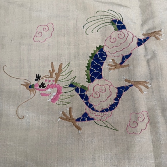 Embroidered Dragons Tan Square 47"X47" Tablecloth ( Believe it to be Silk) - Picture 3 of 9